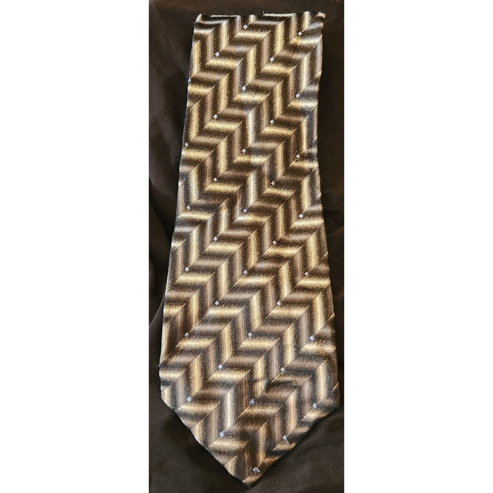 George Necktie Mens OS Black Silver Zig Zag Silk Excellent Formal Business